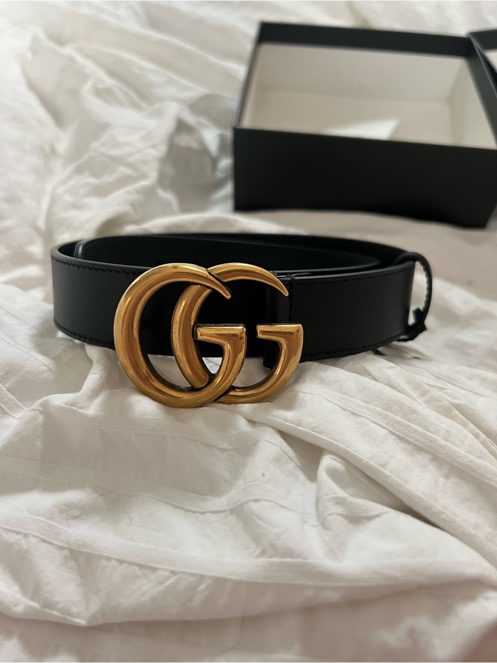 Gucci Black Leather Belt with Gold-Tone Hardware